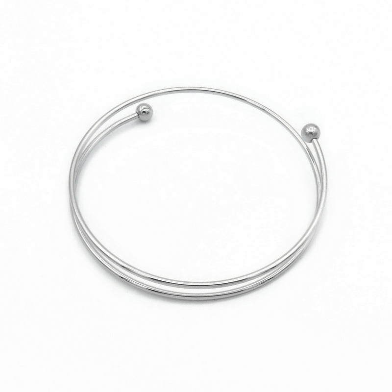 2 Stainless Steel Double Layer Steel Cuff Bangles with Removable Ball Cap