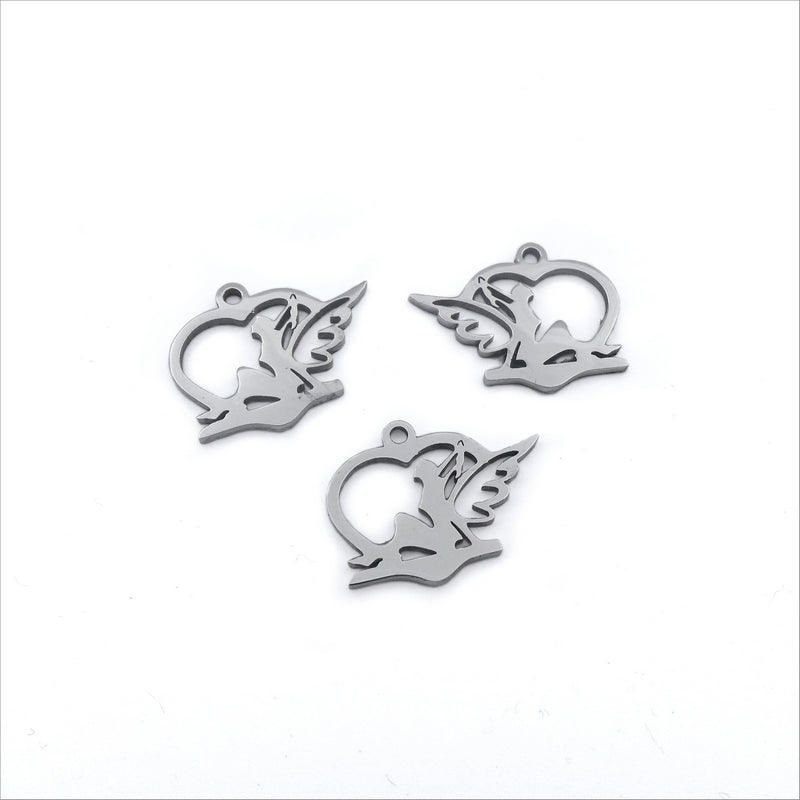 5 Small Stainless Steel Fairy Silhouette in Heart Frame Charms
