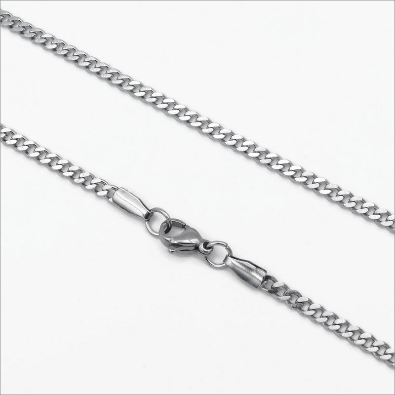 2 Stainless Steel 60cm Flat Curb Chain Necklaces