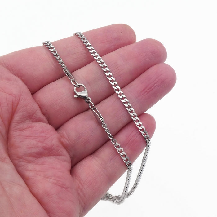 2 Stainless Steel 60cm Flat Curb Chain Necklaces