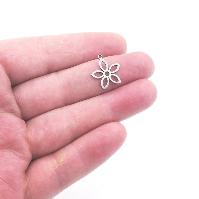 10 Stainless 5-Petal Hollow Flower Charms
