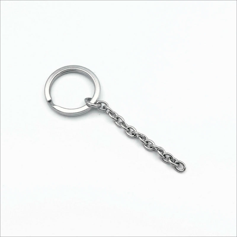 10 Stainless Steel 25mm Keyrings with Chain