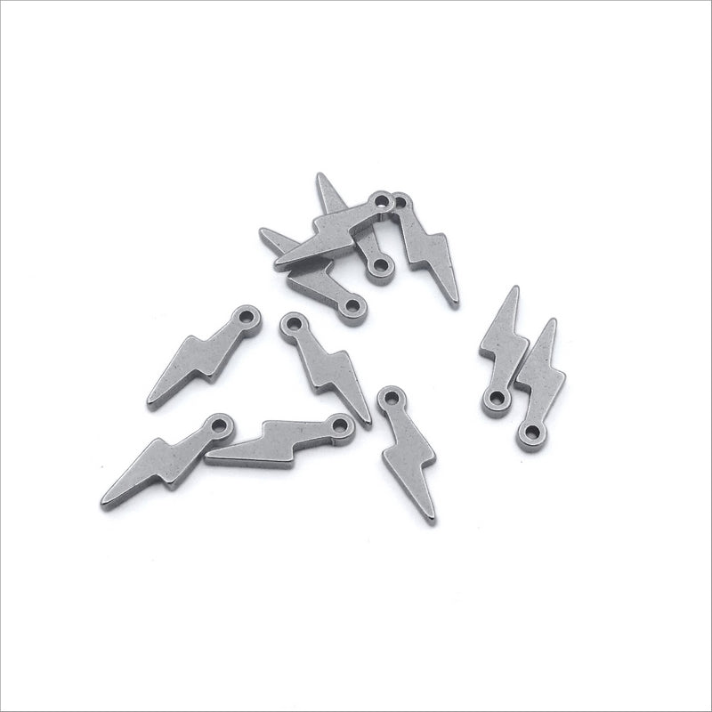 15 Small Stainless Steel Lightning Bolt Charms