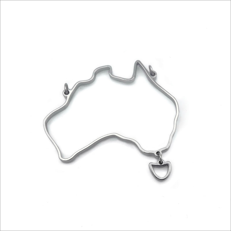 Large Stainless Steel Map of Australia Open Back Bezel Pendant Setting