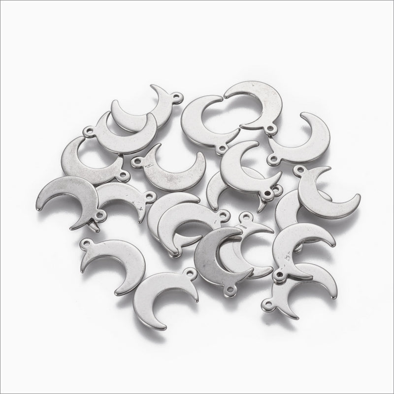 20 Stainless Steel Crescent Moon Charms