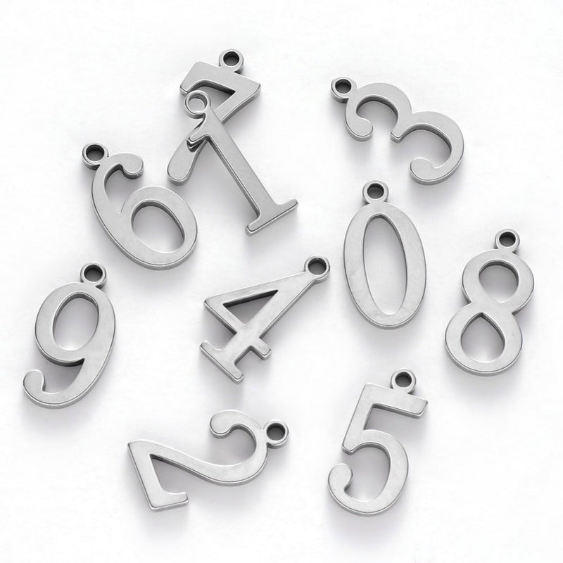 2 Full Sets Stainless Steel Number Charms 0-9 Numerals