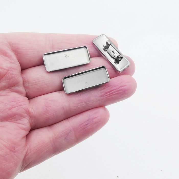 10 Stainless Steel 20mm x 10mm Rectangle Brooch Settings