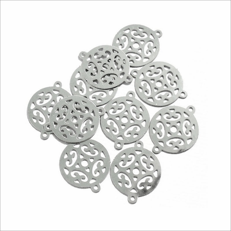 20 Stainless Steel Thin Round Filigree Connector Links
