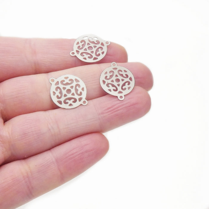 20 Stainless Steel Thin Round Filigree Connector Links