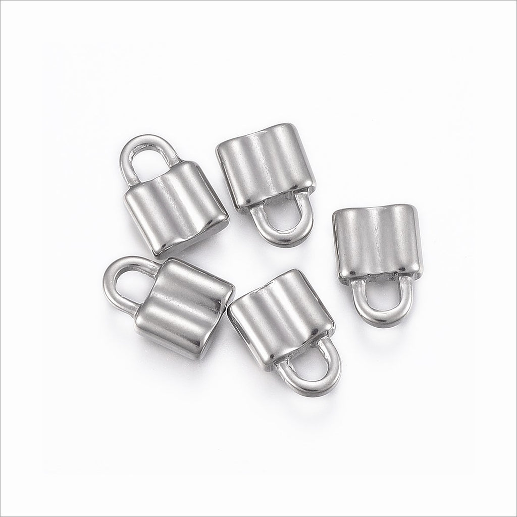 10 Small Solid Stainless Steel Padlock Charms