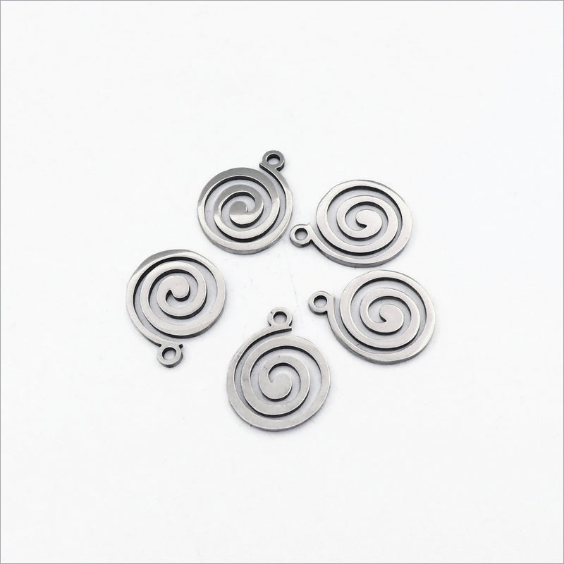 5 Small Stainless Steel Spiral Vortex Charms