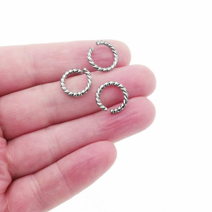 25 Stainless Steel 13.5mm x 2mm Twisted Wire Jump Rings