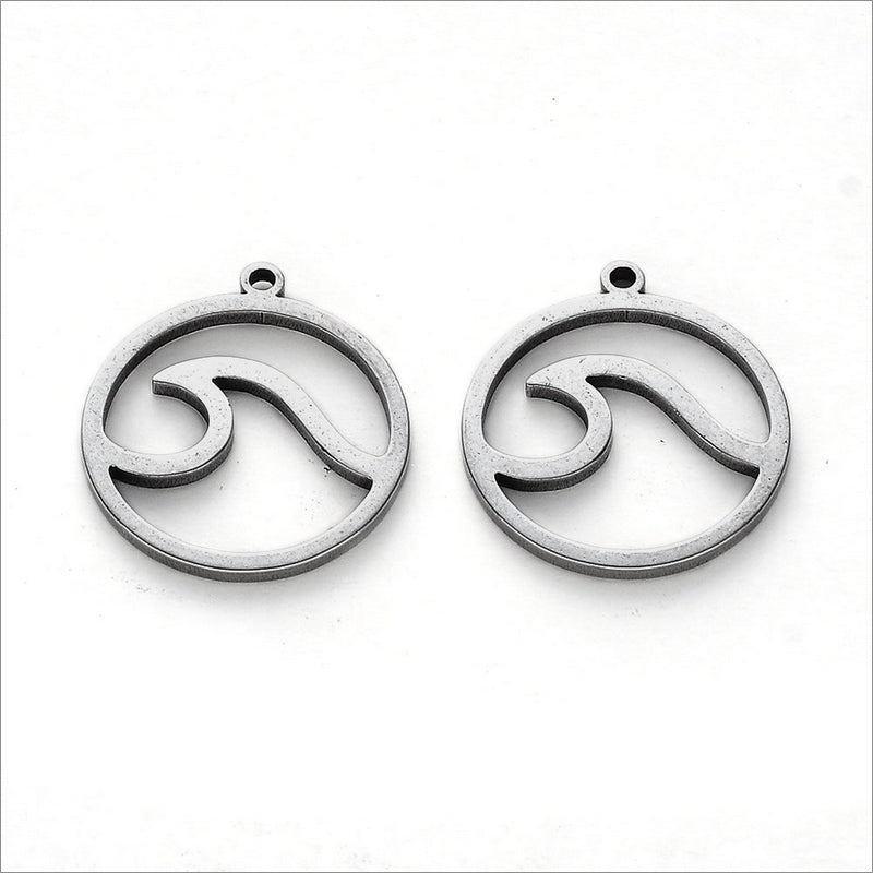 10 Small Stainless Steel Ocean Wave Charms
