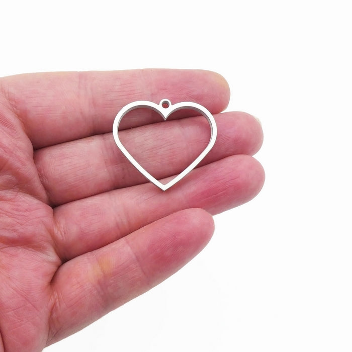 3 Stainless Steel Heart Shape Open Back Bezel Settings for Resin Pendants
