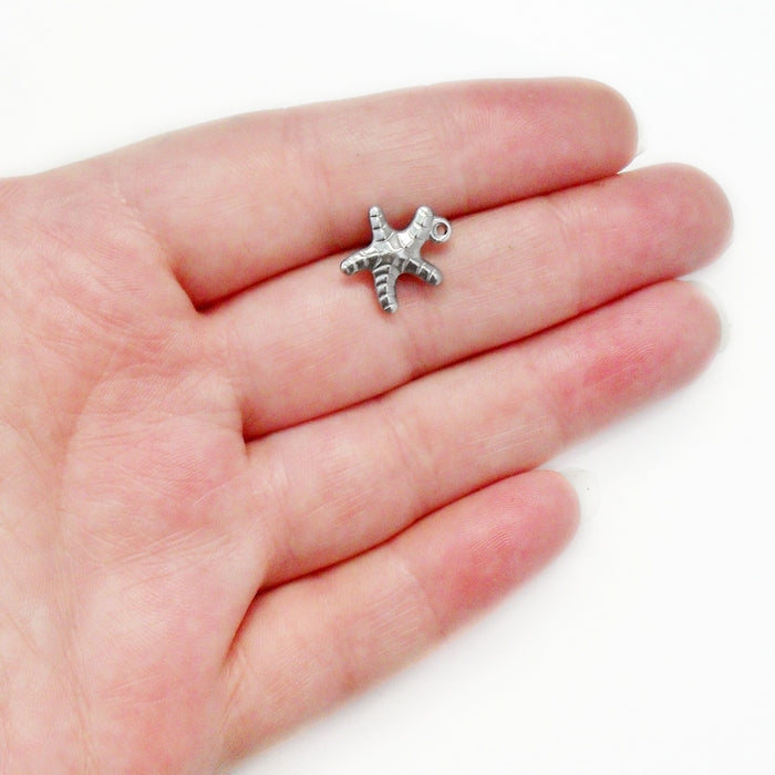 5 Solid Stainless Steel Starfish Charms
