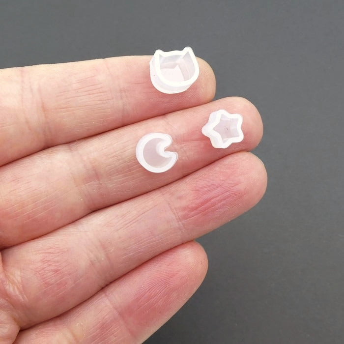 Set of 3 Silicone Earring Stud Moulds - Star, Moon & Cat
