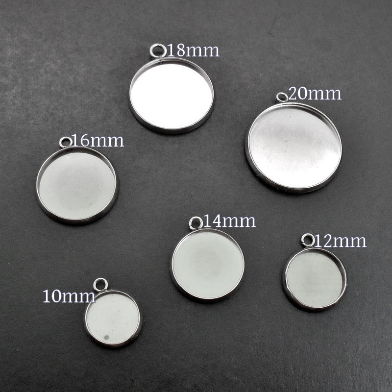 15 Stainless Steel Round Cabochon Pendant Settings