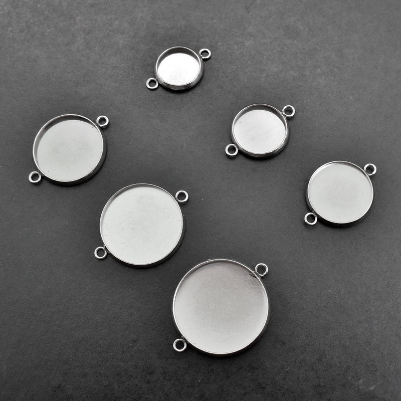15 Stainless Steel Round Cabochon Connector Settings