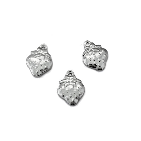 5 Small Solid Stainless Steel Strawberry Charms