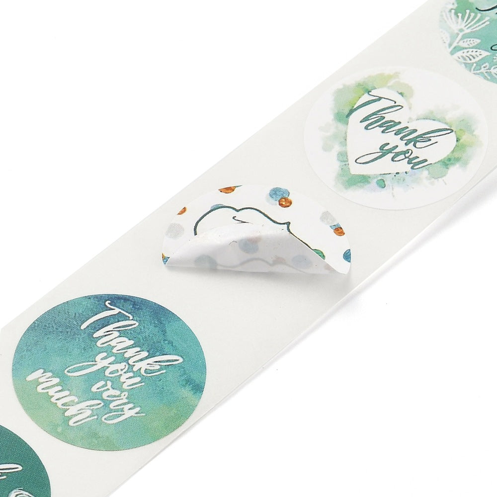 1 Roll Teal Green 25mm Thank You Stickers - Various Designs