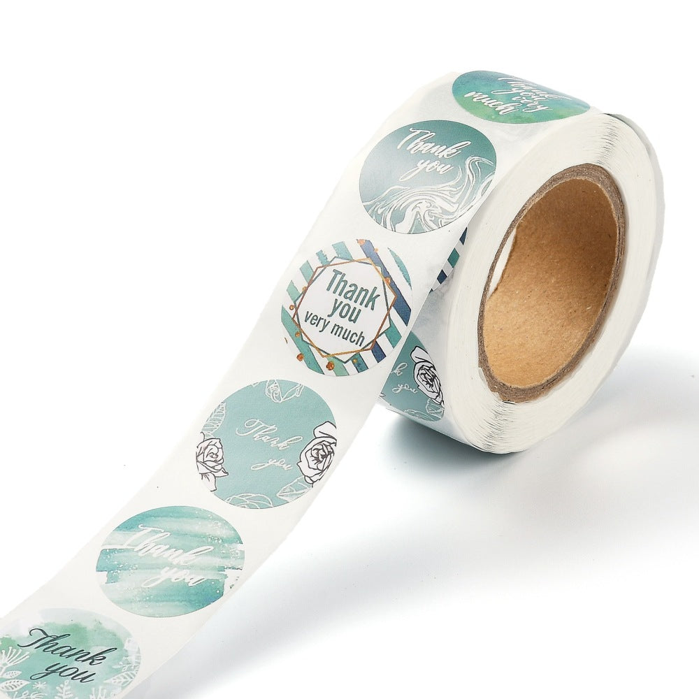 1 Roll Teal Green 25mm Thank You Stickers - Various Designs