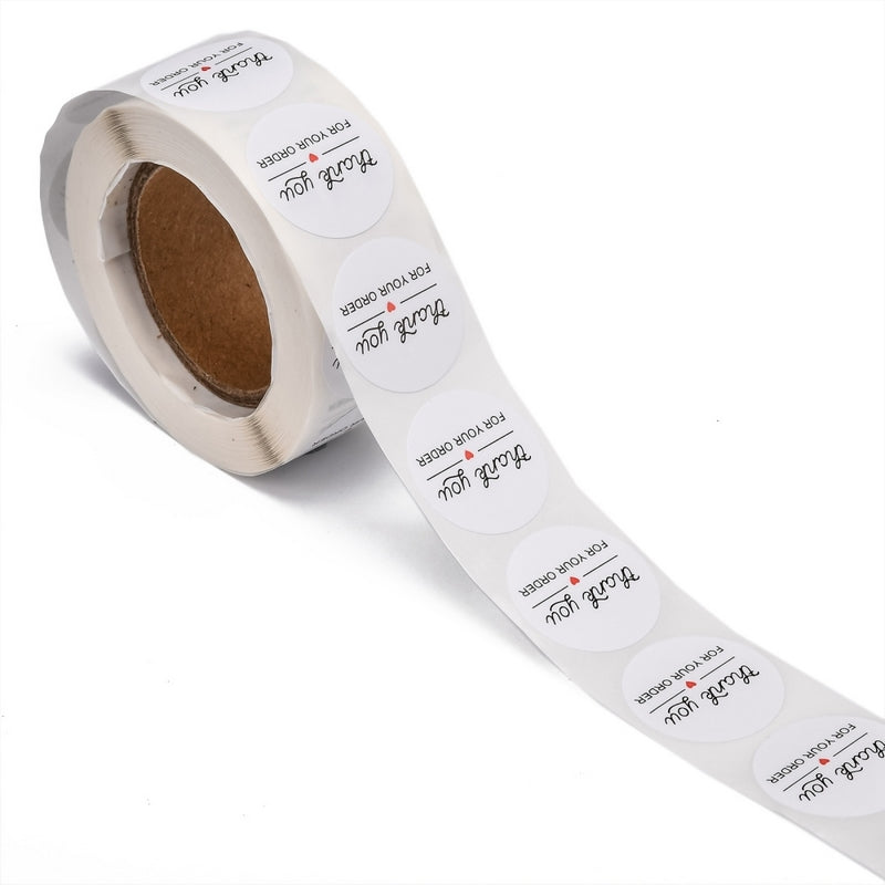 1 Roll 25mm Round White Thank You For Your Order Sticker Labels