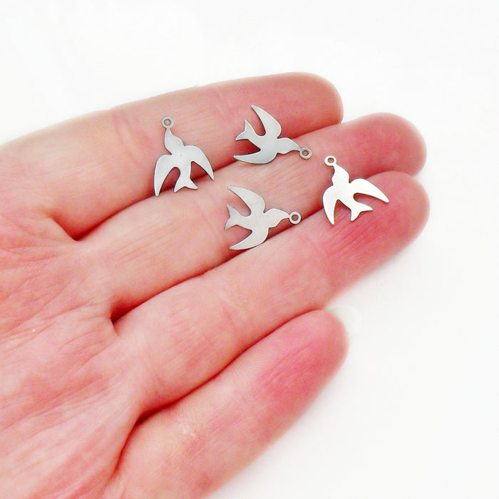 50 Stainless Steel Thin Bird Charms
