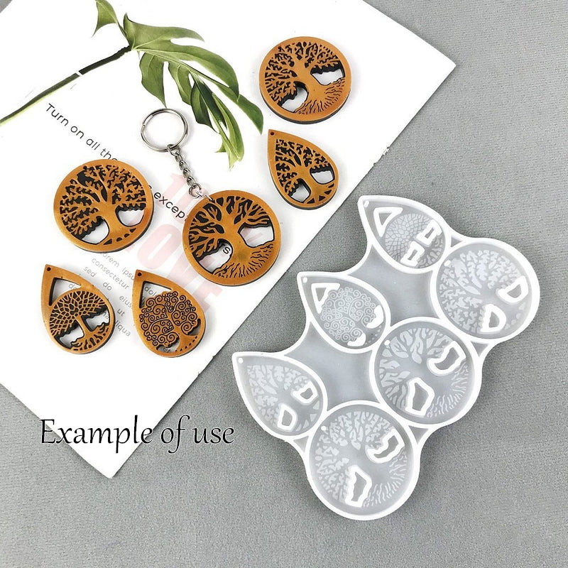 1 Silicone Round & Teardrop Tree of Life Pendant Mould