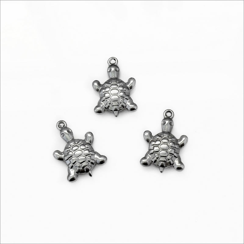 5 Small Solid Stainless Steel Turtle Charms