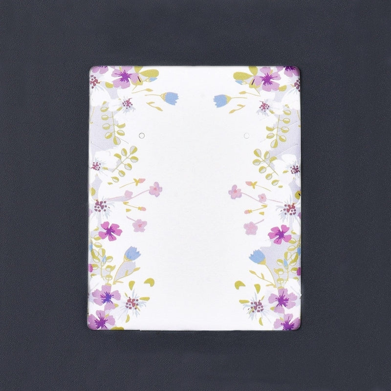 50 White & Violet Floral Design Jewellery Display Cards