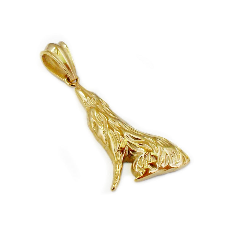 Gold Stainless Steel Howling Wolf Pendant